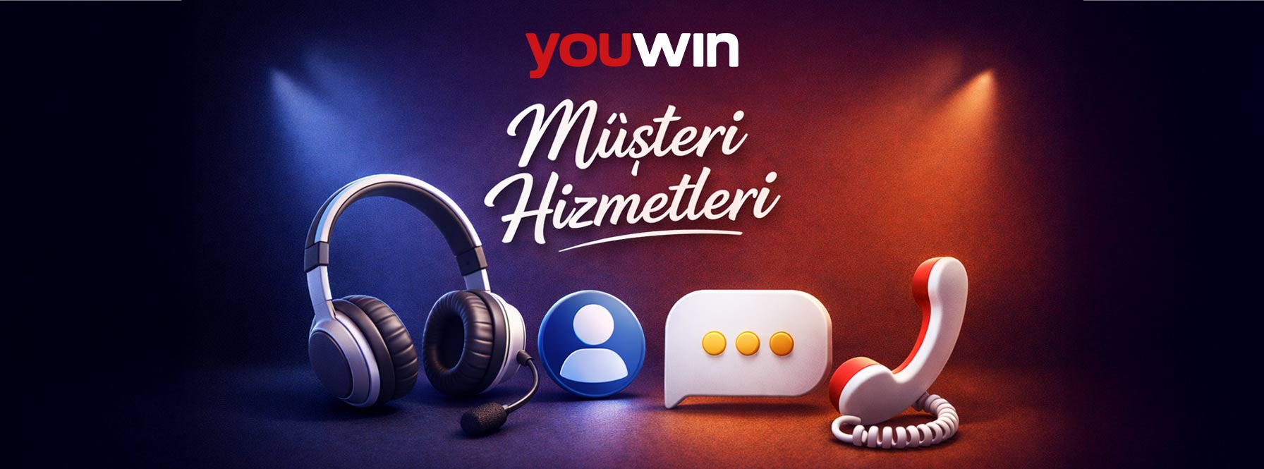 Kulaklık, sohbet balonu ve telefon simgeleriyle destek hizmetlerini anlatan illüstrasyon