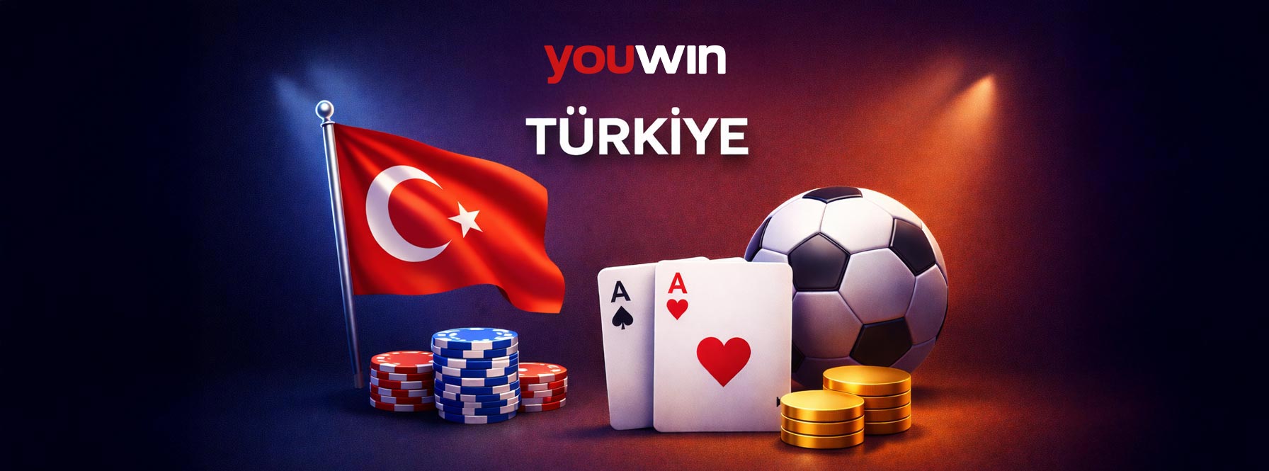 Türkiye bayrağı, oyun kartları, spor topu ve jetonlardan oluşan tanıtım görseli
